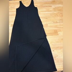 Abercrombie & Fitch Black Ribbed Sleeveless Midi Dress with Slit